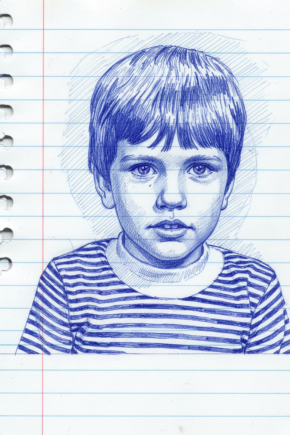Pen-and-ink retelling of a 1984 passport photo